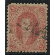 ARGENTINA 1864 GJ 19 RIVADAVIA ESTAMPILLA DE 1ra TIRADA CON MATASELLO FRANCA DE ROSARIO U$ 30 + 100 %